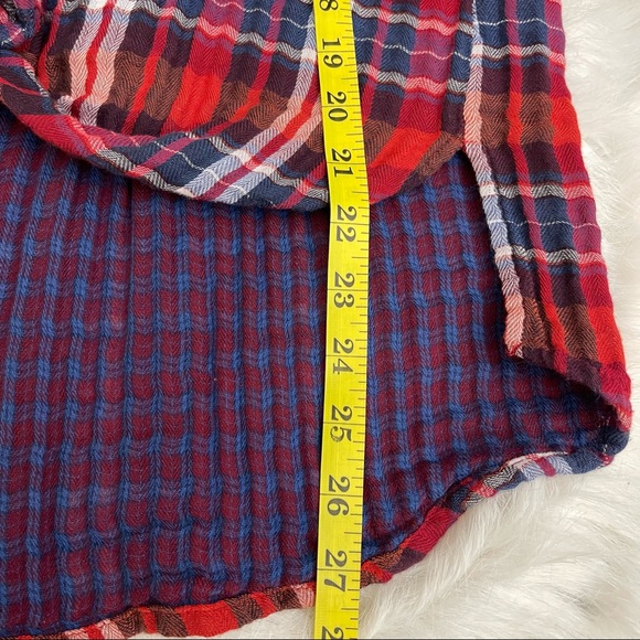 Free People Magical Plaid Shirt Red and Blue Embroidered Button Down Blouse S - Picture 4 of 14